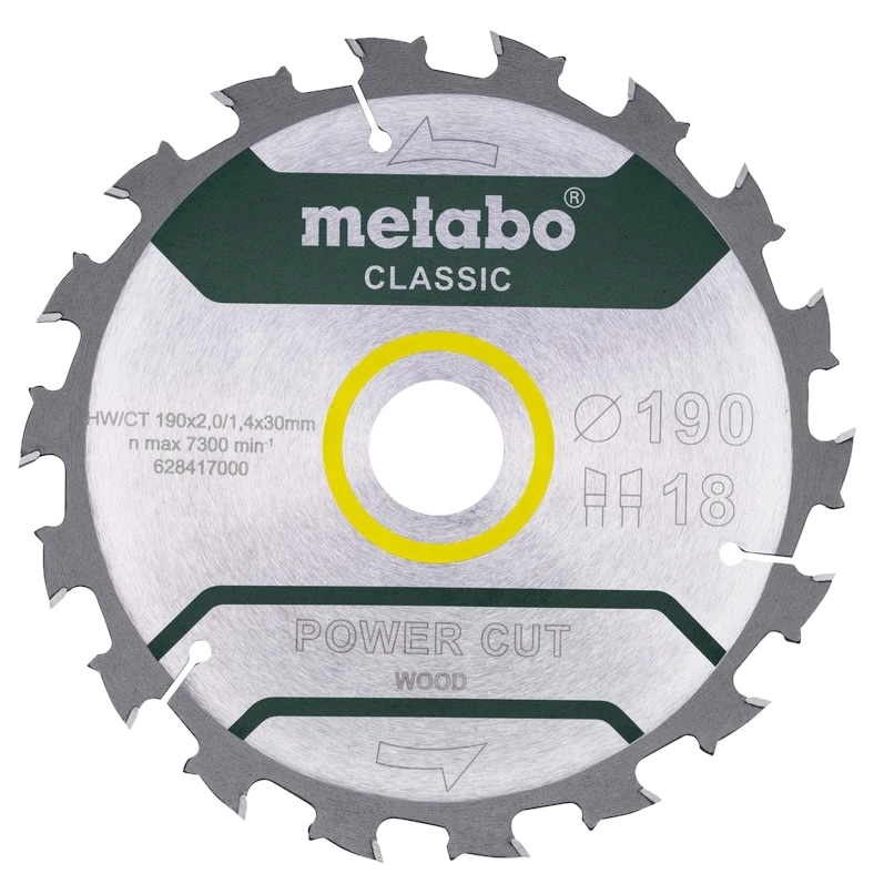 Диск пильний Metabo Z18 WZ 5°/B power cut wood professional 628417000 190x30 мм (3085314707)