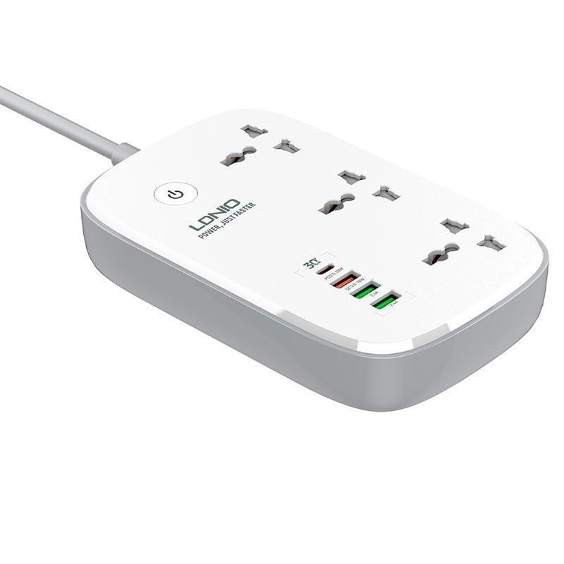 Удлинитель с USB 2 метра Ldnio SCW3451 3USB Type-C 3 розетки QC Wi-Fі White (019947) - фото 2