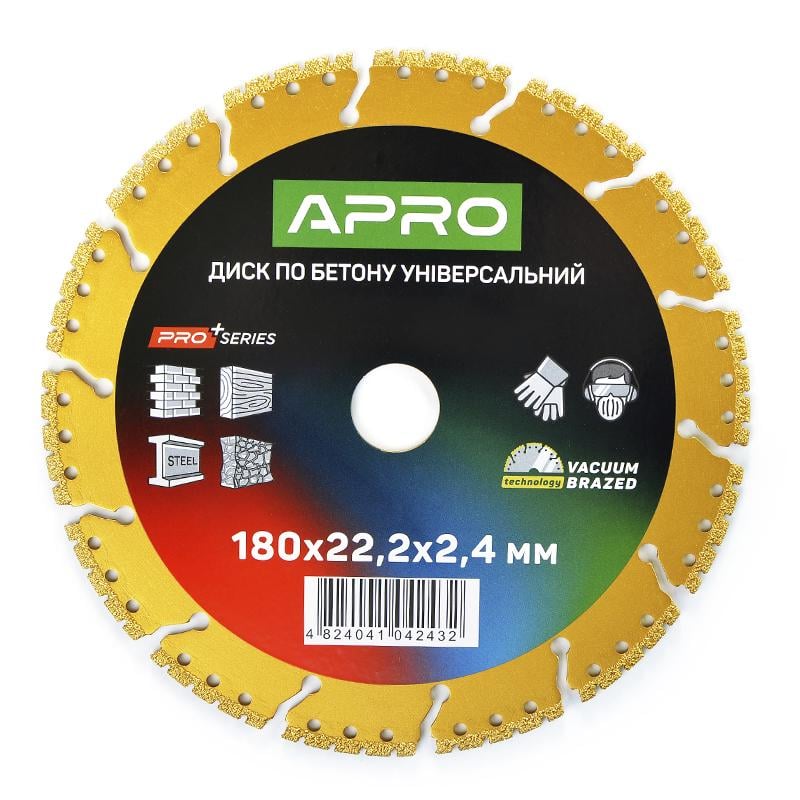 Диск по бетону Apro PRO универсальный 180х22,2х2,4 мм (830741)