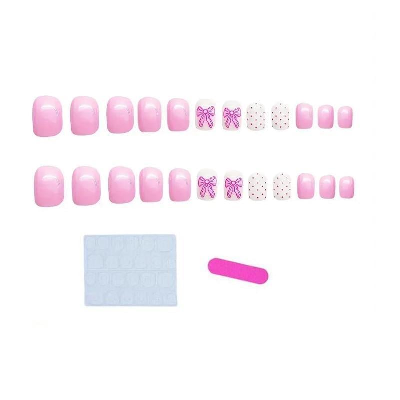 Накладные короткие ногти Pink Bow квадрат с клеевыми пластинами 24 шт. Розовый (2789190720)
