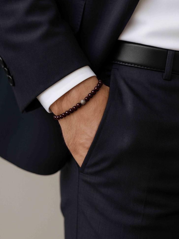 Браслет мужской из натурального камня гранат (4903)