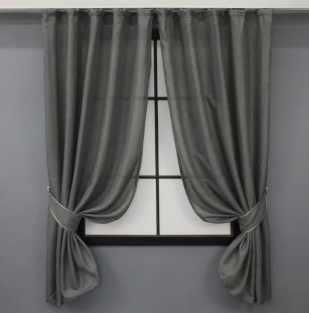 Комплект штор коротких лен/мешковина 1,3х1,7 м 2 шт. Темно-серый (1473ш)