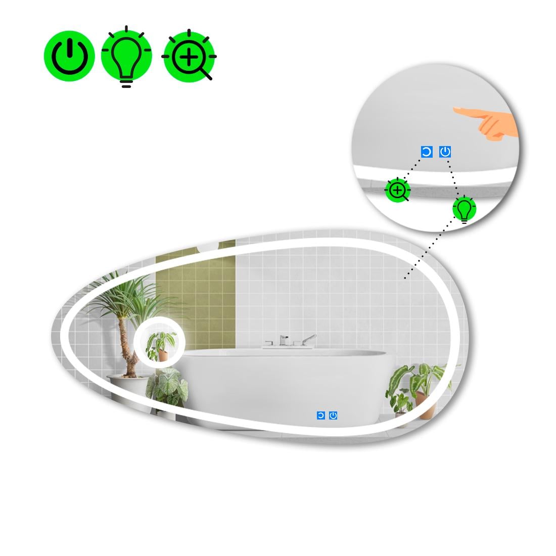 Зеркало с LED подсветкой Occhio 1 с двумя сенсорами 140x70 см