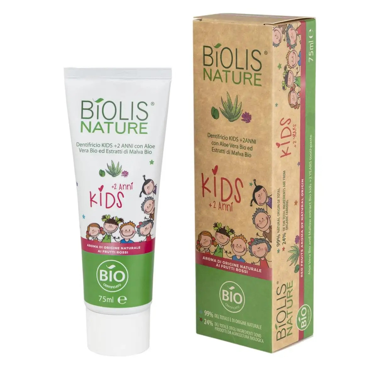 Зубная паста Biolis Nature Bio Kids от 2 лет с аромат красных фруктов 75 мл