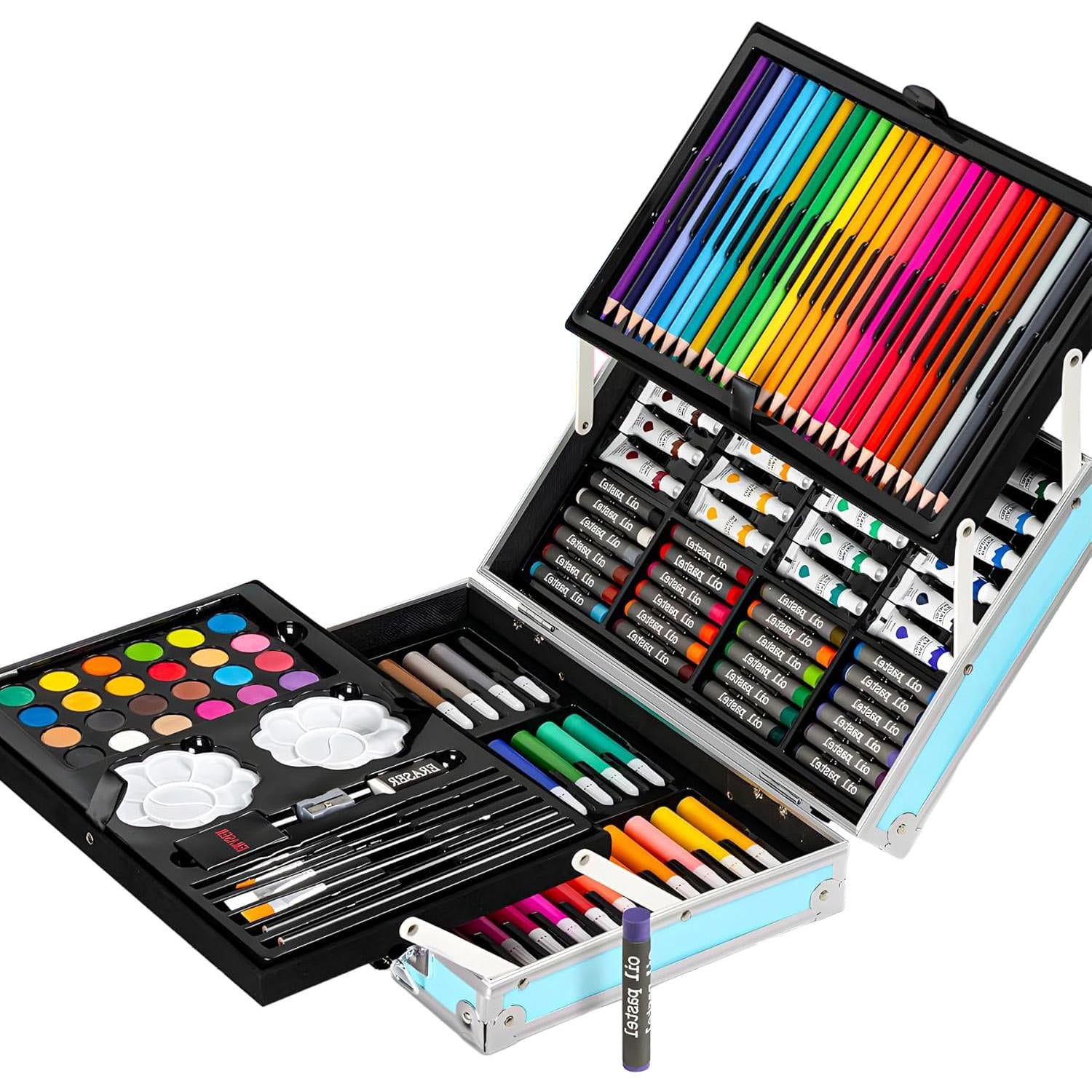 Набор для рисования краски/фломастеры/карандаши в чемодане 145 пр. Голубой