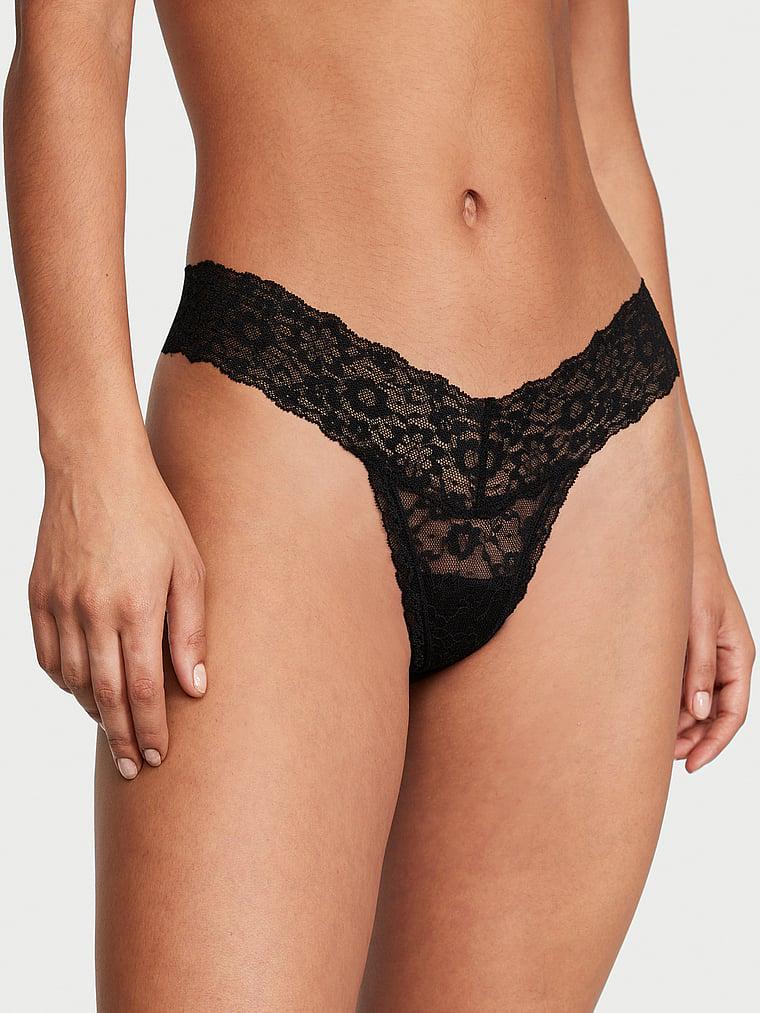 Трусики кружевные Victoria's Secret Logo Cotton Thong Panty Black S Черный (26818091)