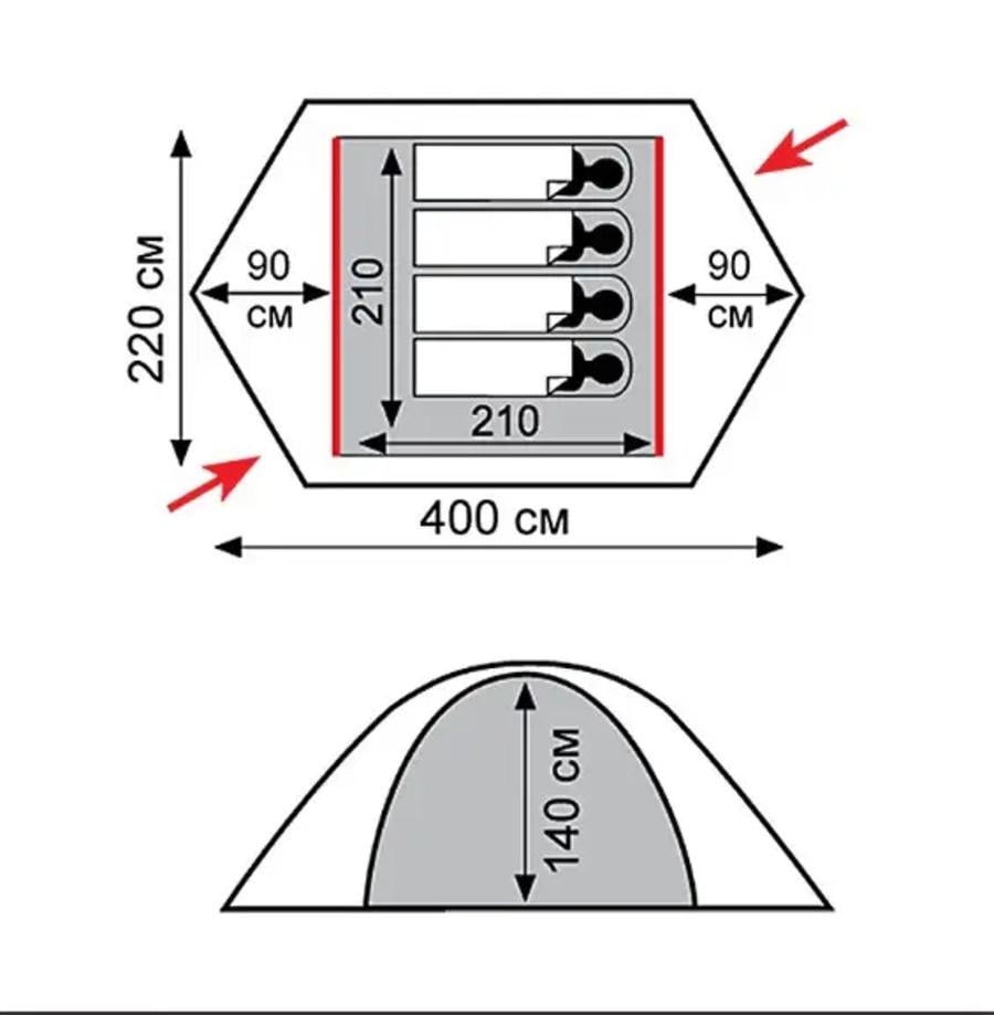 Палатка экпедиционная Tramp Rock 4 v2 Серый (TRT-029) - фото 4