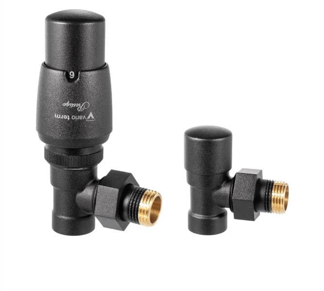 Комплект вентилей термостатический Vario Term ROYAL угловой Черный структурный (EROGS0214CFK)