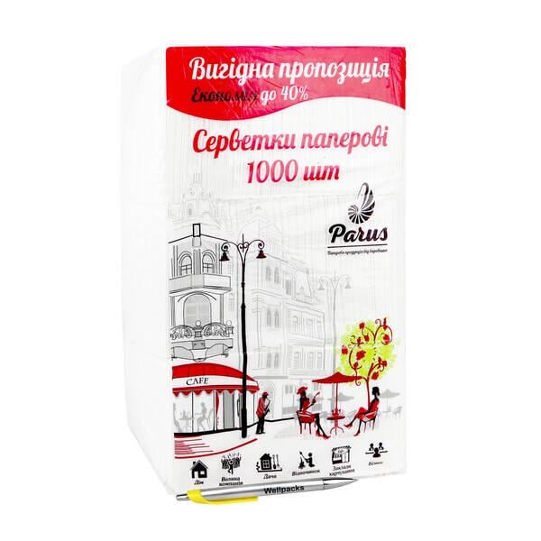 Серветки Parus паперові одношарові 220х230 мм 1000 шт. Білий (7303)