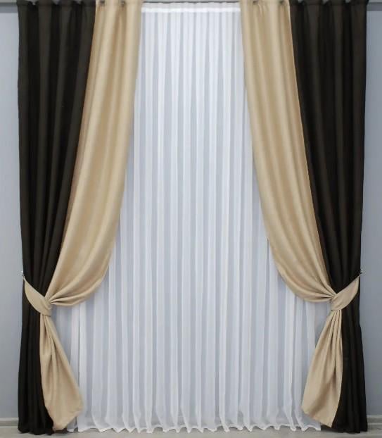 Шторы блекаут/лен 1,5х2,7 м 2 шт. Венге/Песочный (014дк/143-555ш) Шторы блекаут/лен 1,5х2,7 м 2 шт. Венге/Песочный (014дк/143-555ш)