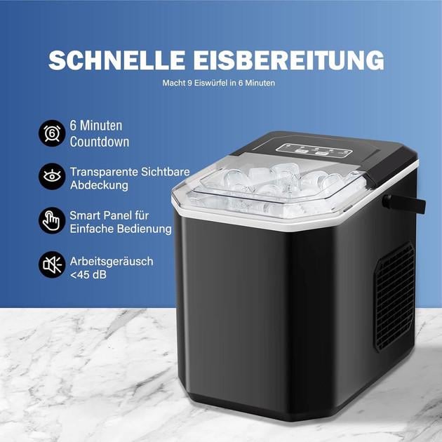 Льодогенератор міні портативний Fooing HZB-12G 12 кг/24 год настільний самоочищення Чорний - фото 3