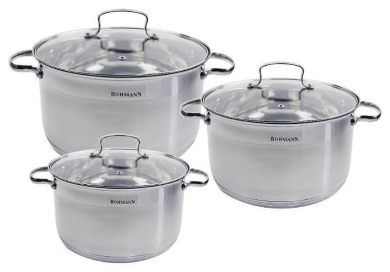 Набор кастрюль Bohmann из нержавеющей стали 6 пред 3,9 л/4,7 л/6,5 л (BH 1906)
