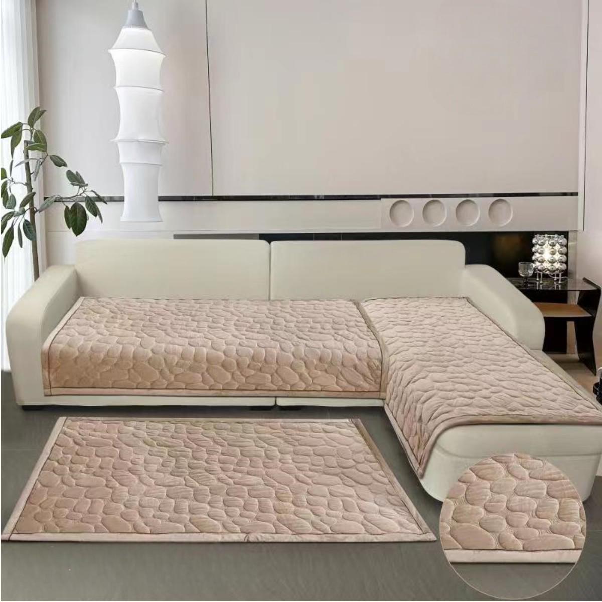 Покрывало Koloco на диван/кресло велюр 3 шт. Бежевый (39414) - фото 2 Покрывало Koloco на диван/кресло велюр 3 шт. Бежевый (39414) - фото 2