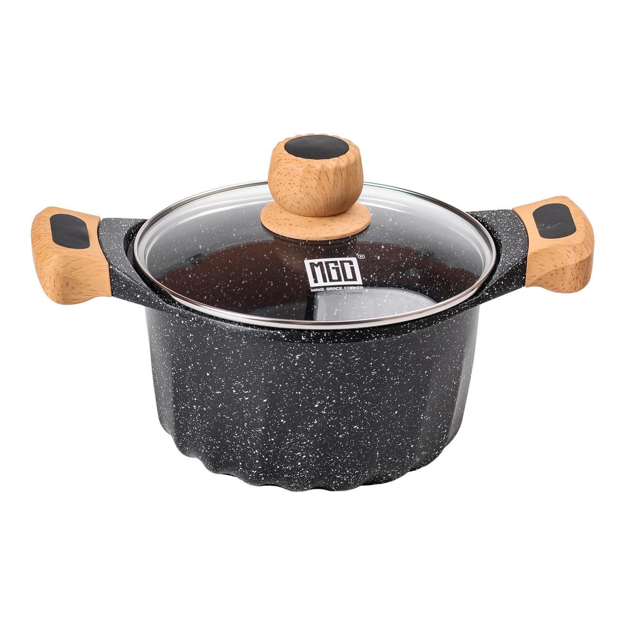 Кастрюля алюминиевая MGC с антипригарным покрытием мрамор с крышкой Ø 20 см 3 л Черный (HP-4-432B)