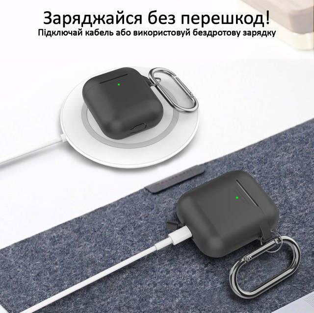 Чохол силіконовий для AirPods Promate GripCase з карабіном Black - фото 4