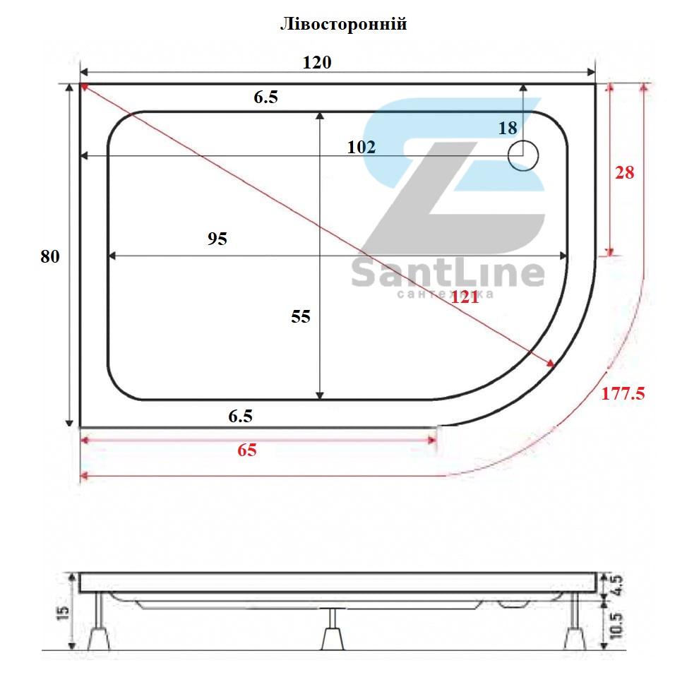 Душевой поддон Shower Tundra асимметричный низкий левосторонний акриловый с панелью каркасом и ножками 80x120x15 см (13718871) - фото 2