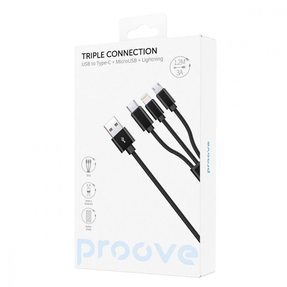 Кабель Proove Triple Connection 3 in 1 Type-C/Micro USB/Lightning 1,2 м Черный (49192 black) - фото 2