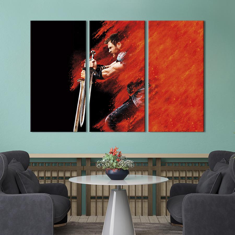 Картина на холсте триптих Тор из киновселенной Марвел 128x81 см (1444-31)