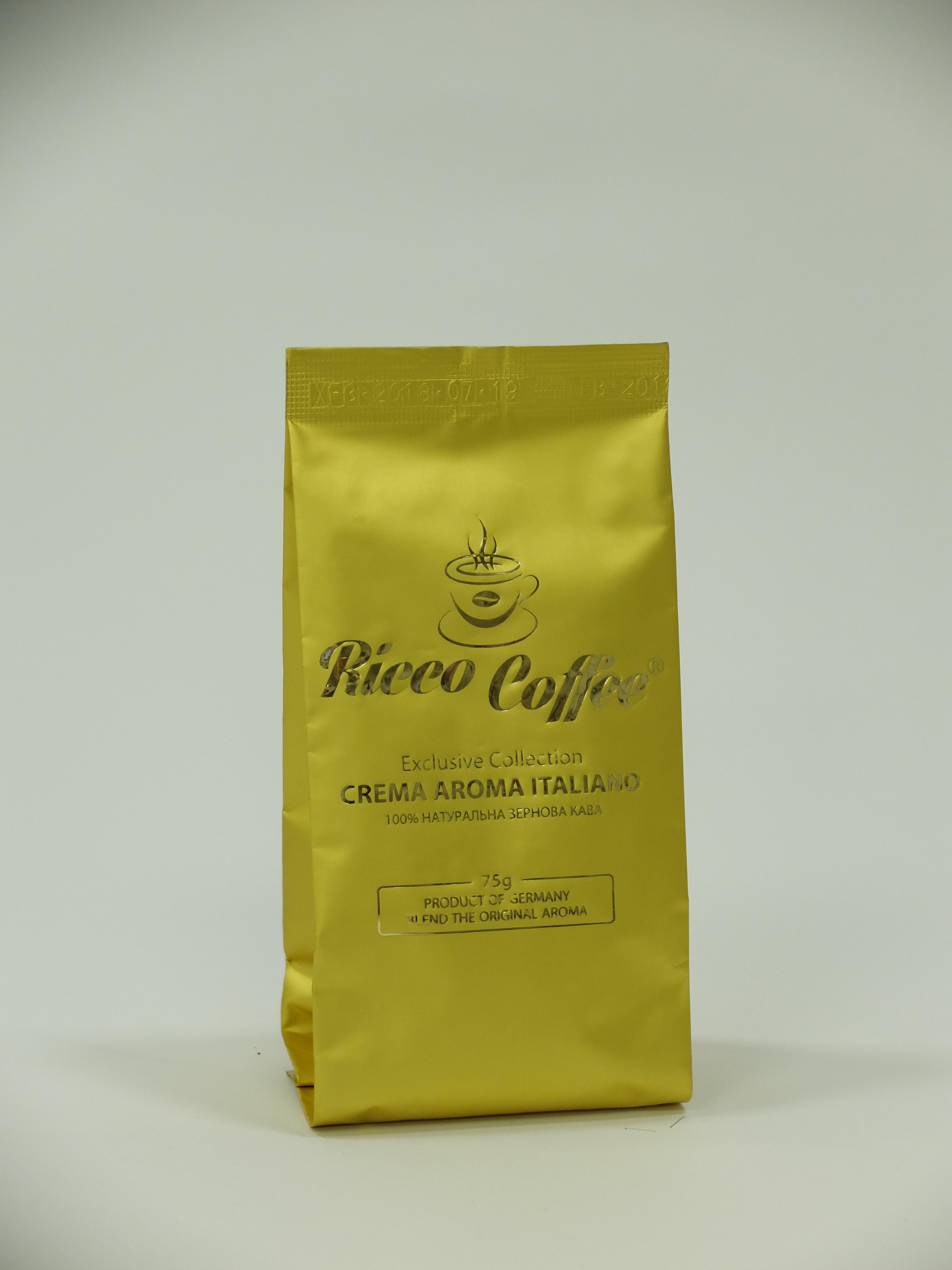 Кава зернова Ricco Coffee Crema Aroma Italiano 75 г Золотистий