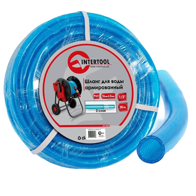 Шланг для води Intertool PVC тришаровий 3/4 30 м армований Синій (GE-4075)