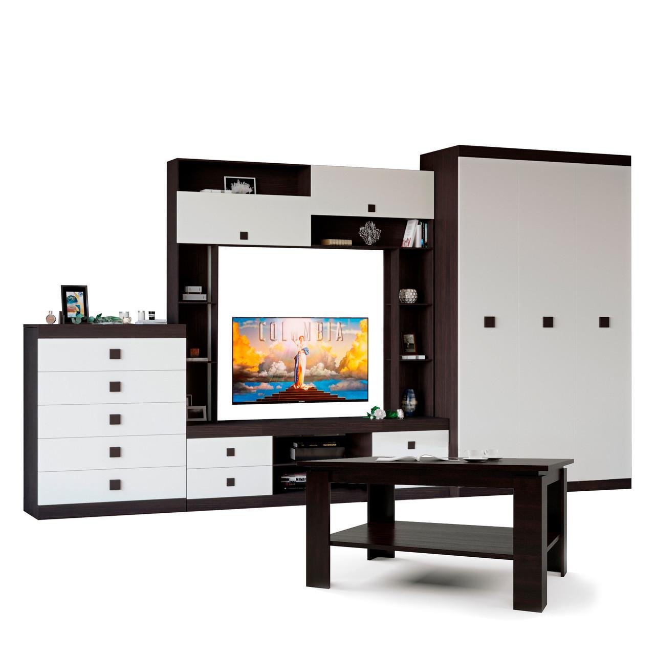 Вітальня модульна Еверест Соната Комплект 28 4 елементи Венге темний/Білий (DTM-2515)