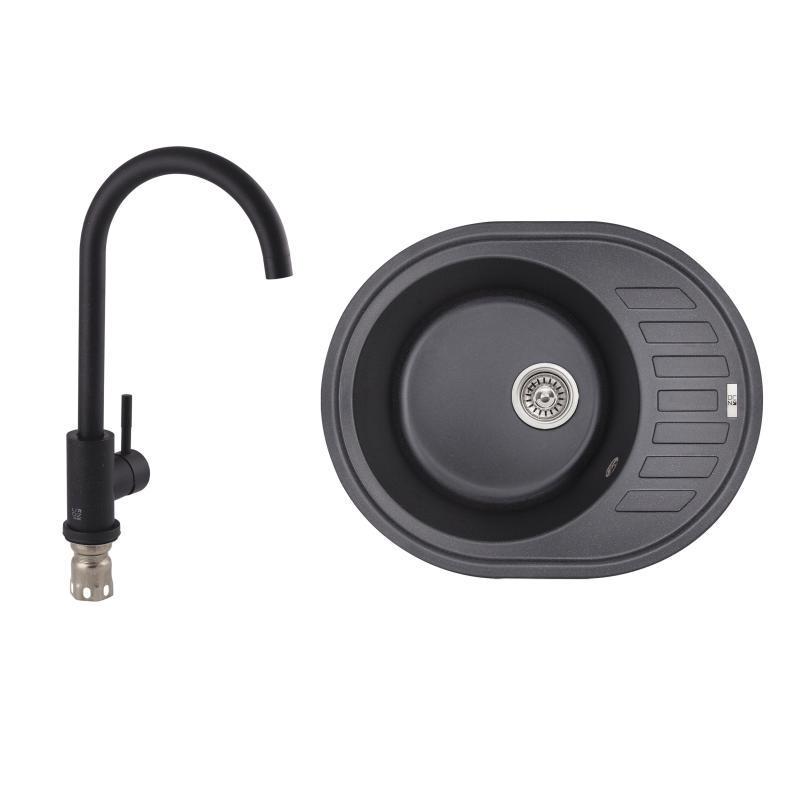 Мийка для кухні Lidz BLA-03 зі змішувачем Aria 015F 620x500/200 мм Black (24501654)