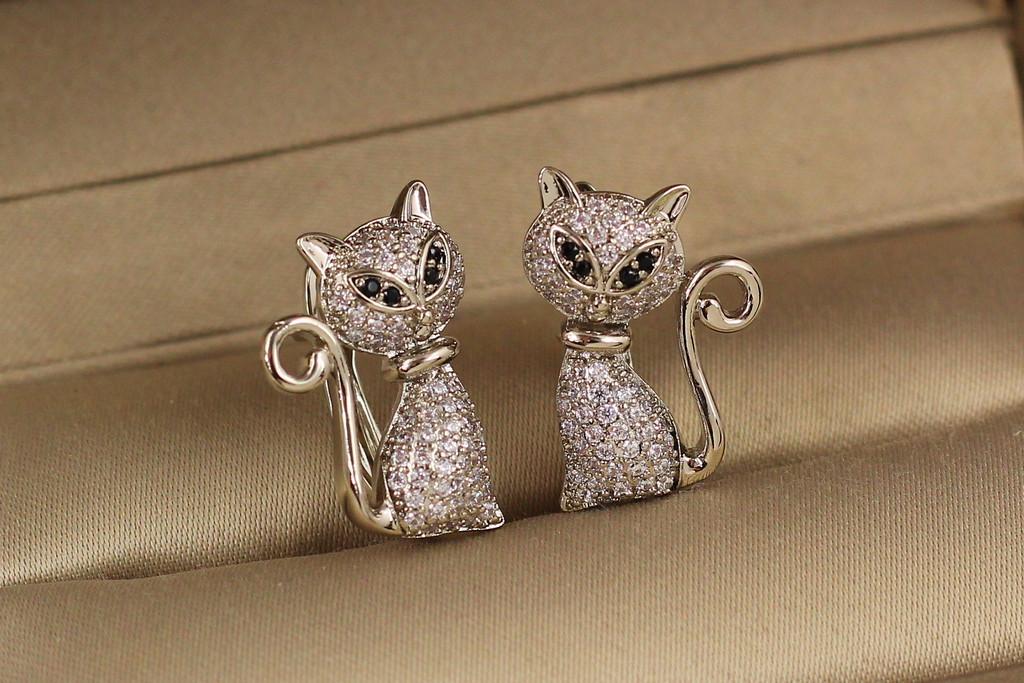 Серьги Xuping Jewelry Котики с мелкими фианитами 2 см Серебристый