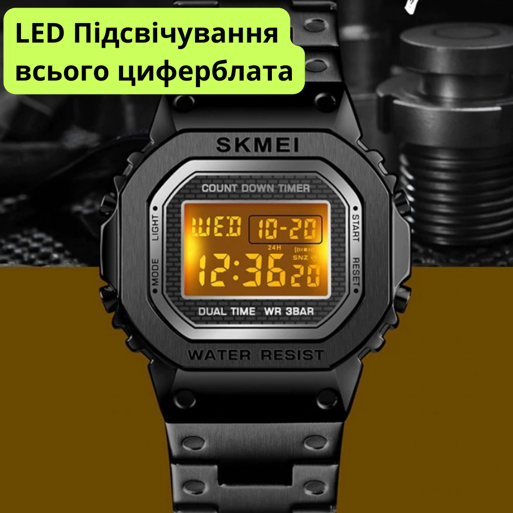 Наручные часы мужские Skmei классические электронные из нержавеющей стали с подсветкой Черный (1456) - фото 2 Наручные часы мужские Skmei классические электронные из нержавеющей стали с подсветкой Черный (1456) - фото 2