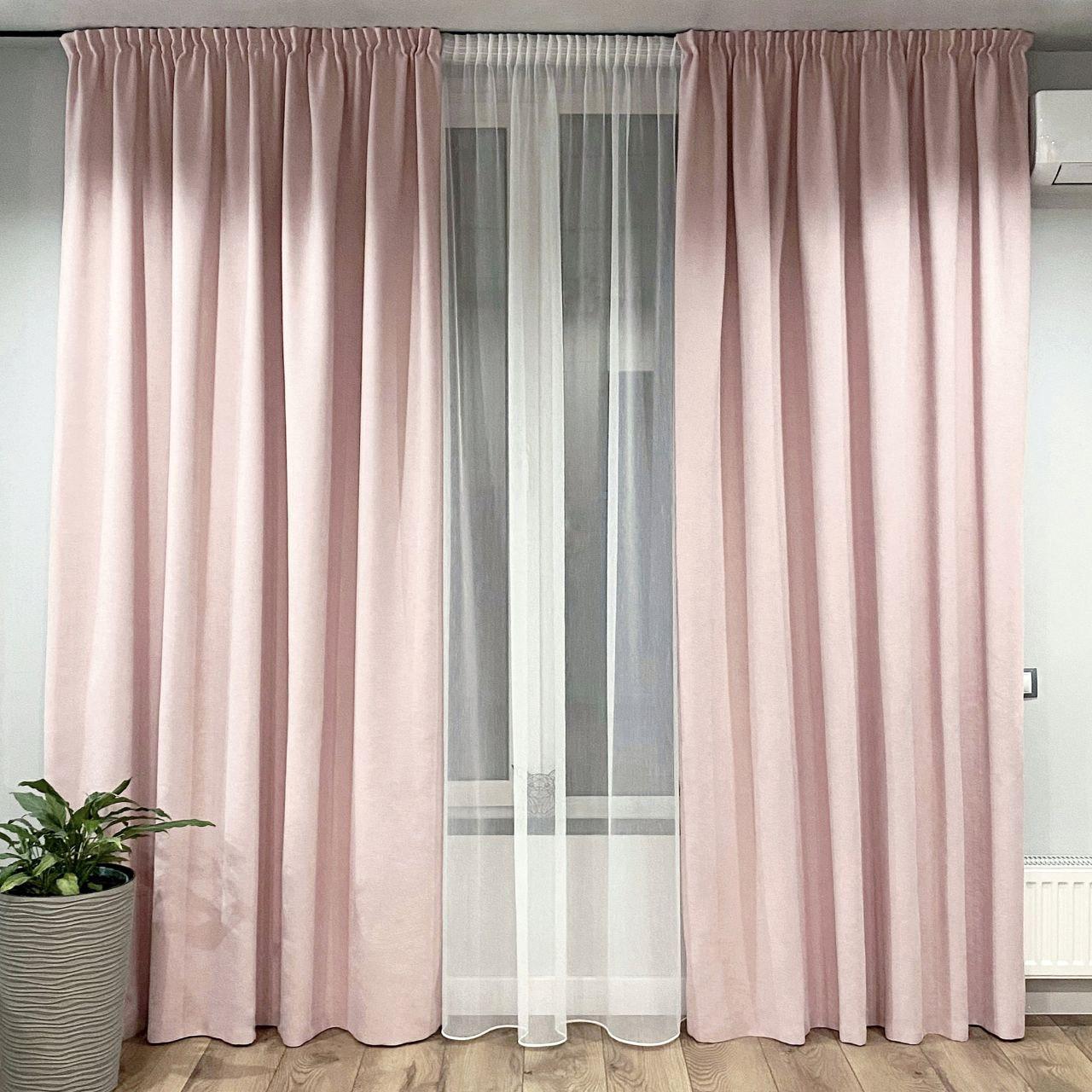 Шторы на тесьме 150х250 см микровелюр 2 шт. и тюль бамбук 400х250 см Светло-розовый/Теплый Белый (402097-МТ201В/150-400) - фото 1 Шторы на тесьме 150х250 см микровелюр 2 шт. и тюль бамбук 400х250 см Светло-розовый/Теплый Белый (402097-МТ201В/150-400) - фото 1