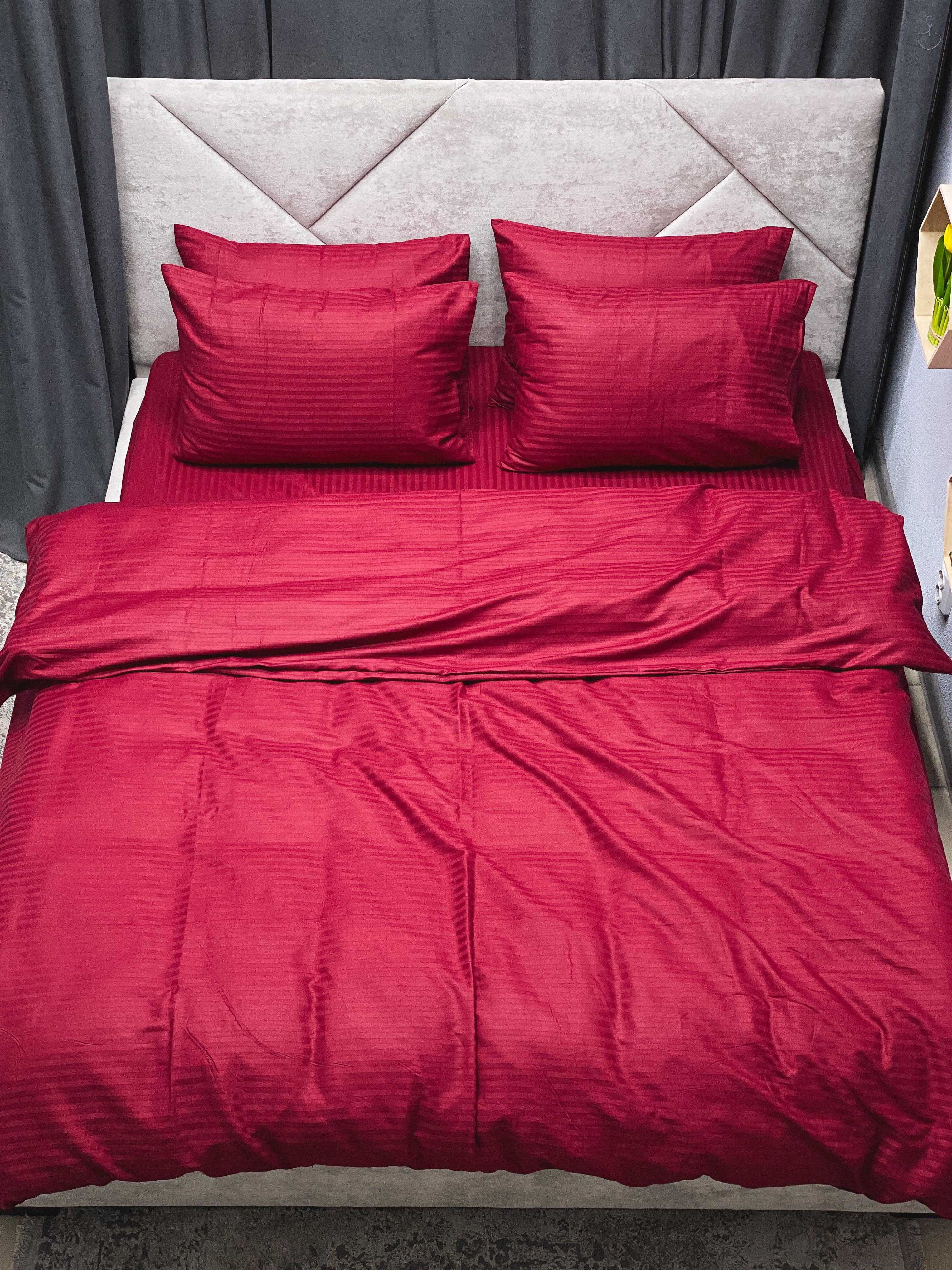 Комплект постільної білизни Ego-textile 08SF страйп-сатин однотонний Червоний (197441461)