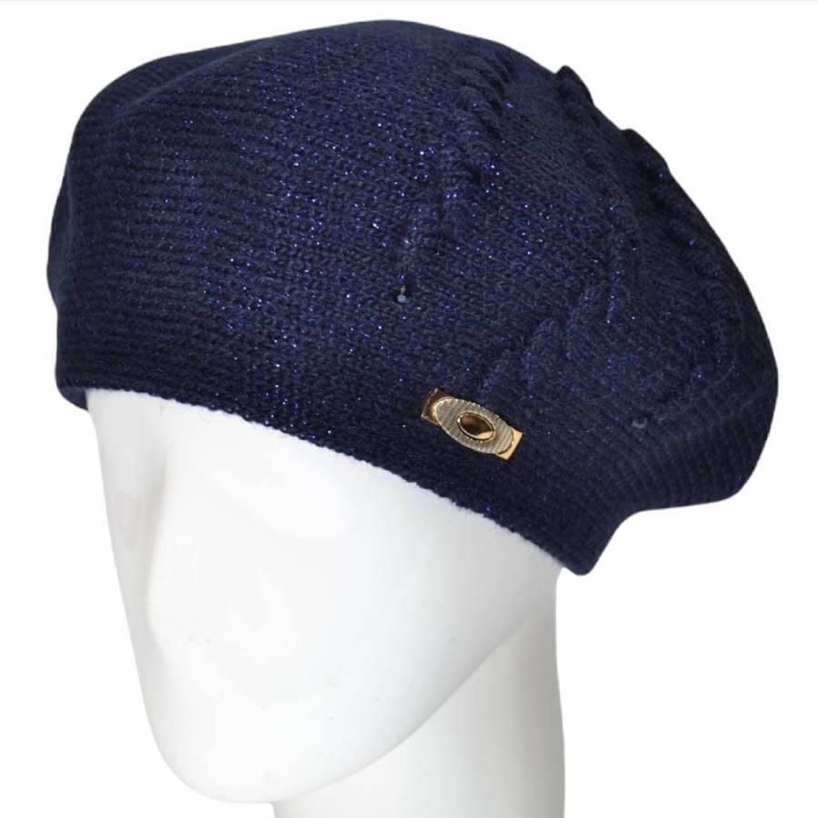 Берет женский Lirus Олеся из шерсти двойной с узором и люрексовой нитью Синий
