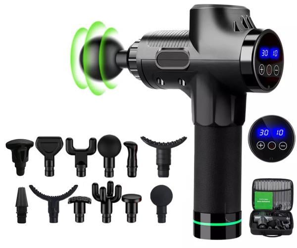 Массажер перкуссионный Massage Gun Max 12 насадок с кейсом Черный - фото 4