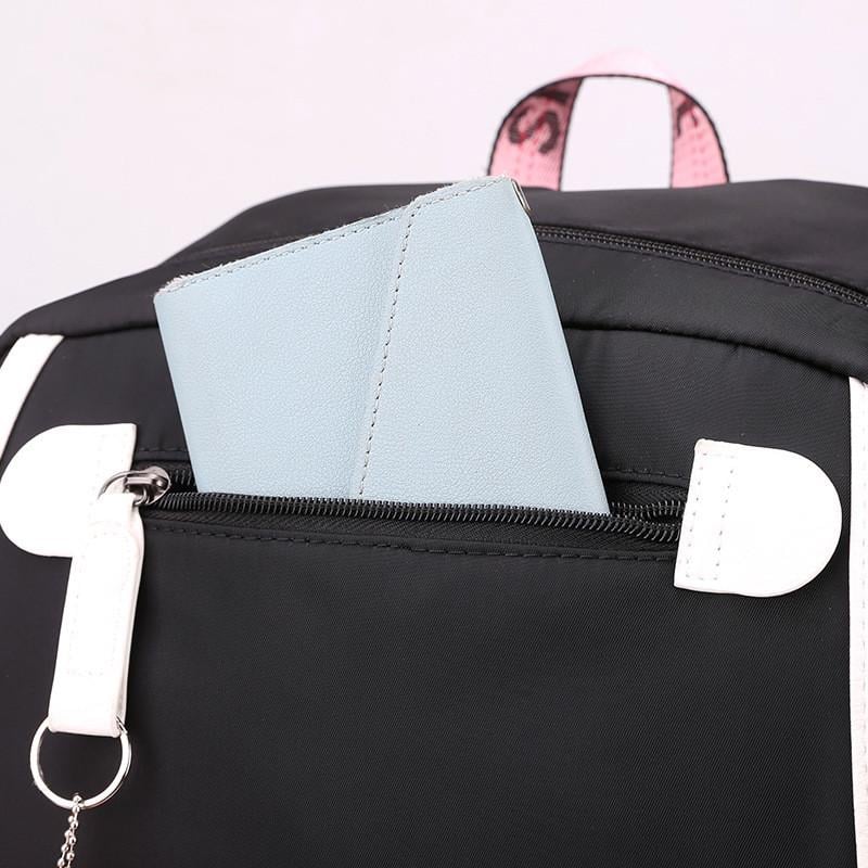 Школьный рюкзак для девочки в японском стиле Kuromi с USB-портом и меховым помпоном Black (2492734540) - фото 7