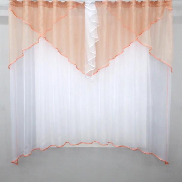 Гардина арка на кухню 280х170 см Персиковый/Белый (00к 59-811) Гардина арка на кухню 280х170 см Персиковый/Белый (00к 59-811)
