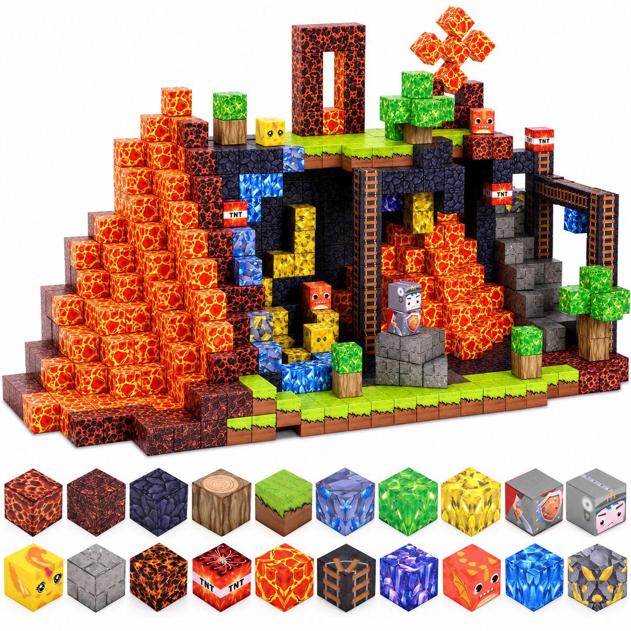 Конструктор магнитный Minecraft Обсидианова Пещера и Лавовый Мир 128 дет. (BT129(1))