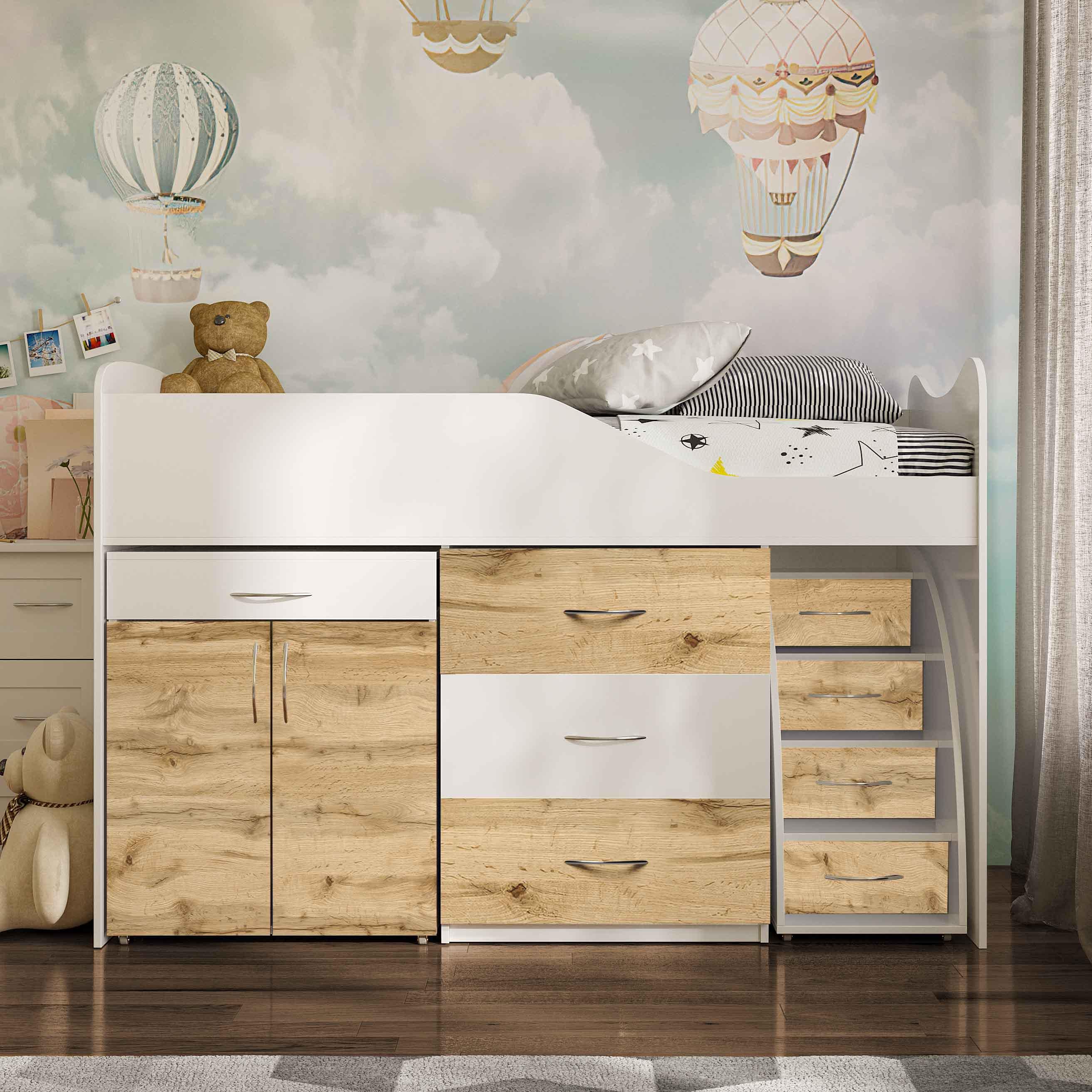 Комплект для детской BED-ROOM 5 кровать с комодом и письменный стол 1840x860x1200 мм Белый/Дуб Тахо