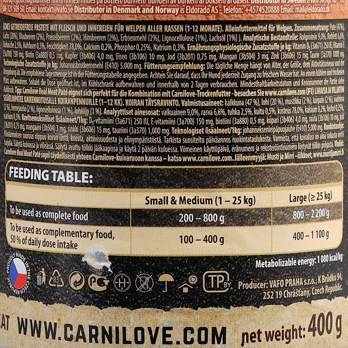 Корм влажный для щенков Carnilove Salmon & Turkey 400 г (1789931213) - фото 3 Корм влажный для щенков Carnilove Salmon & Turkey 400 г (1789931213) - фото 3