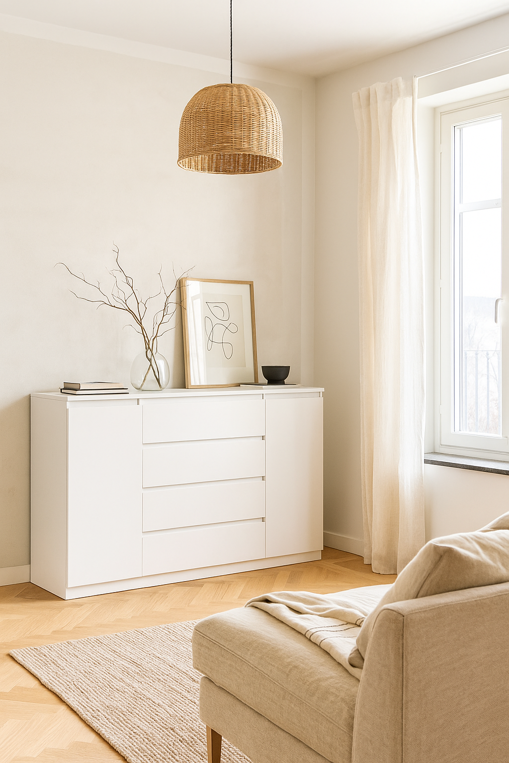 Комод MEBEX на 4 ящика с боковыми тумбами 160х40х100 см Белый (VERTO4B1600WH) - фото 1 Комод MEBEX на 4 ящика с боковыми тумбами 160х40х100 см Белый (VERTO4B1600WH) - фото 1