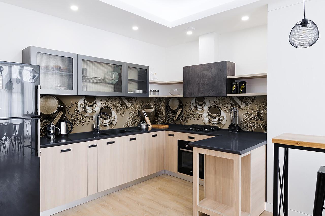 Кухонный фартук Кофе с сахаром 02 из самоклеющейся виниловой пленки 60х250 см Серый