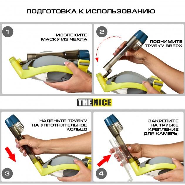 Маска для дайвинга TheNice F2 EasyBreath-III с креплением для камеры L/XL Белый/Зелений (823) - фото 7