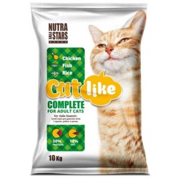 Корм для котов NutraFiveStars Catlike Complete для взрослых сухой с курицей/рыбой и рисом 10 кг Зеленый (000019886)
