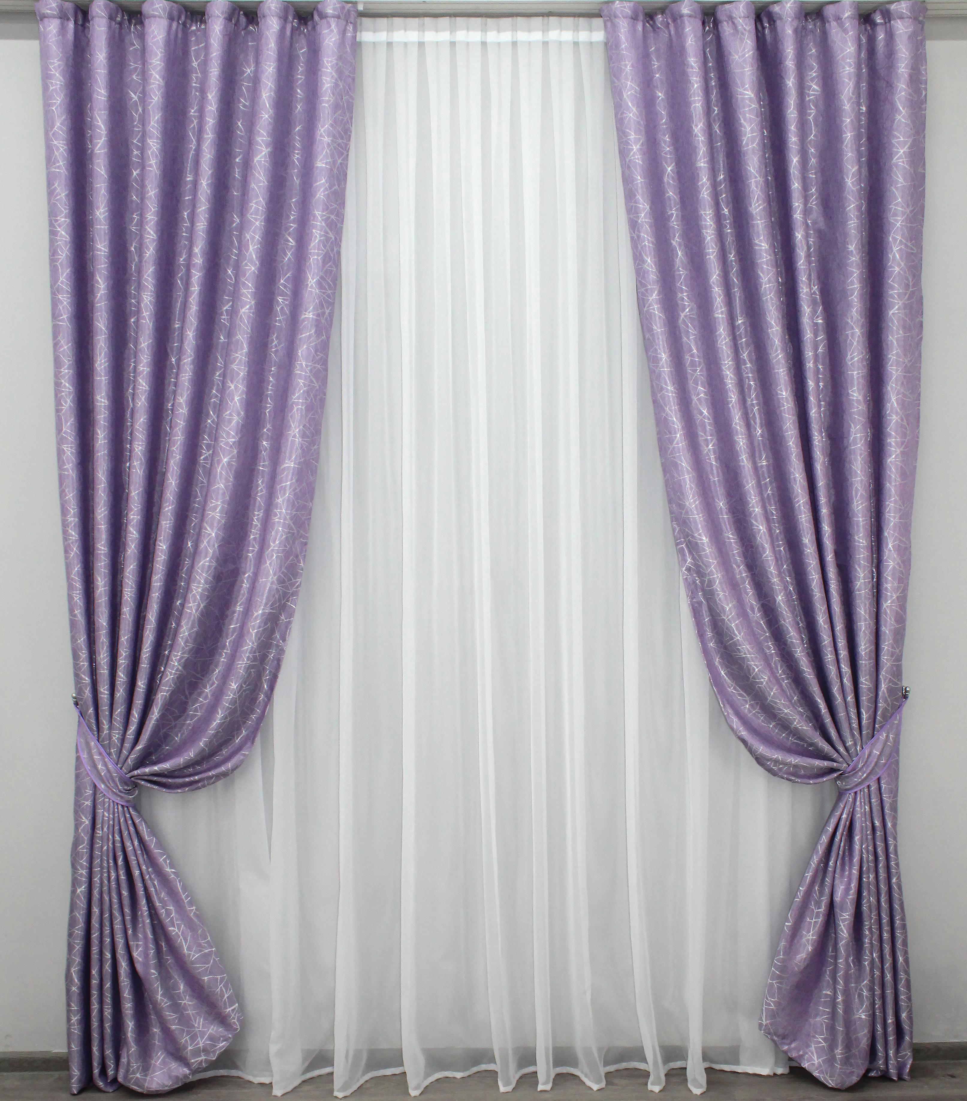 Комплект готовых штор VR-Textil жаккард Саванна № 611ш 100х270 см 2 шт. Сиреневый (31-105)