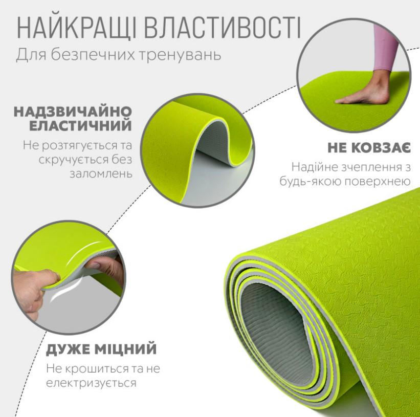 Коврик для йоги и фитнеса EasyFit TPE+TC 6 мм двухслойный в чехле Лимонно-серый (EF-1924s-LGGY) - фото 7 Коврик для йоги и фитнеса EasyFit TPE+TC 6 мм двухслойный в чехле Лимонно-серый (EF-1924s-LGGY) - фото 7