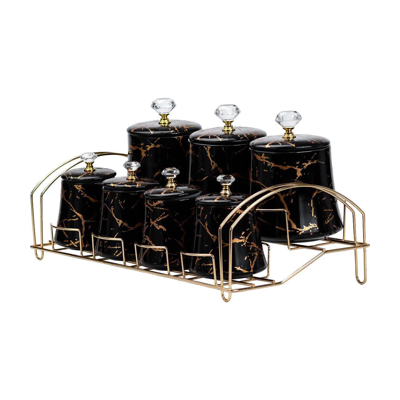 Набір для спецій на металевій підставці 4 шт. по 250 мл і 3 шт. по 550 мл Чорний (HP1249) - фото 6