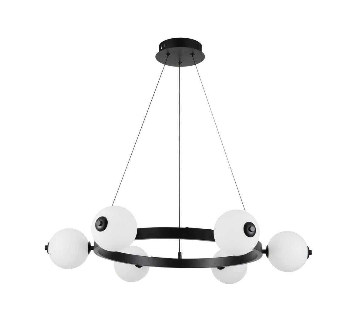 Люстра подвесная светодиодная кольцо с планами Light House SRS-20417/6 120W белые плафоны Черный