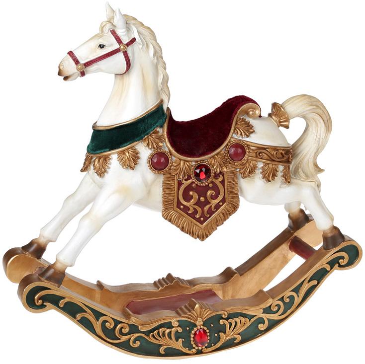 Статуэтка декоративная Лошадка-качалка Luxury 33х9х33 см Изумрудно-бордовый бархат (BD-837-143)