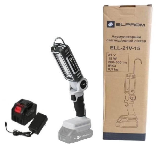 Фонарь аккумуляторный светодиодный ELPROM ELL-21V-15 1 аккумулятор 4 Ач/зарядное устройство (37133987)