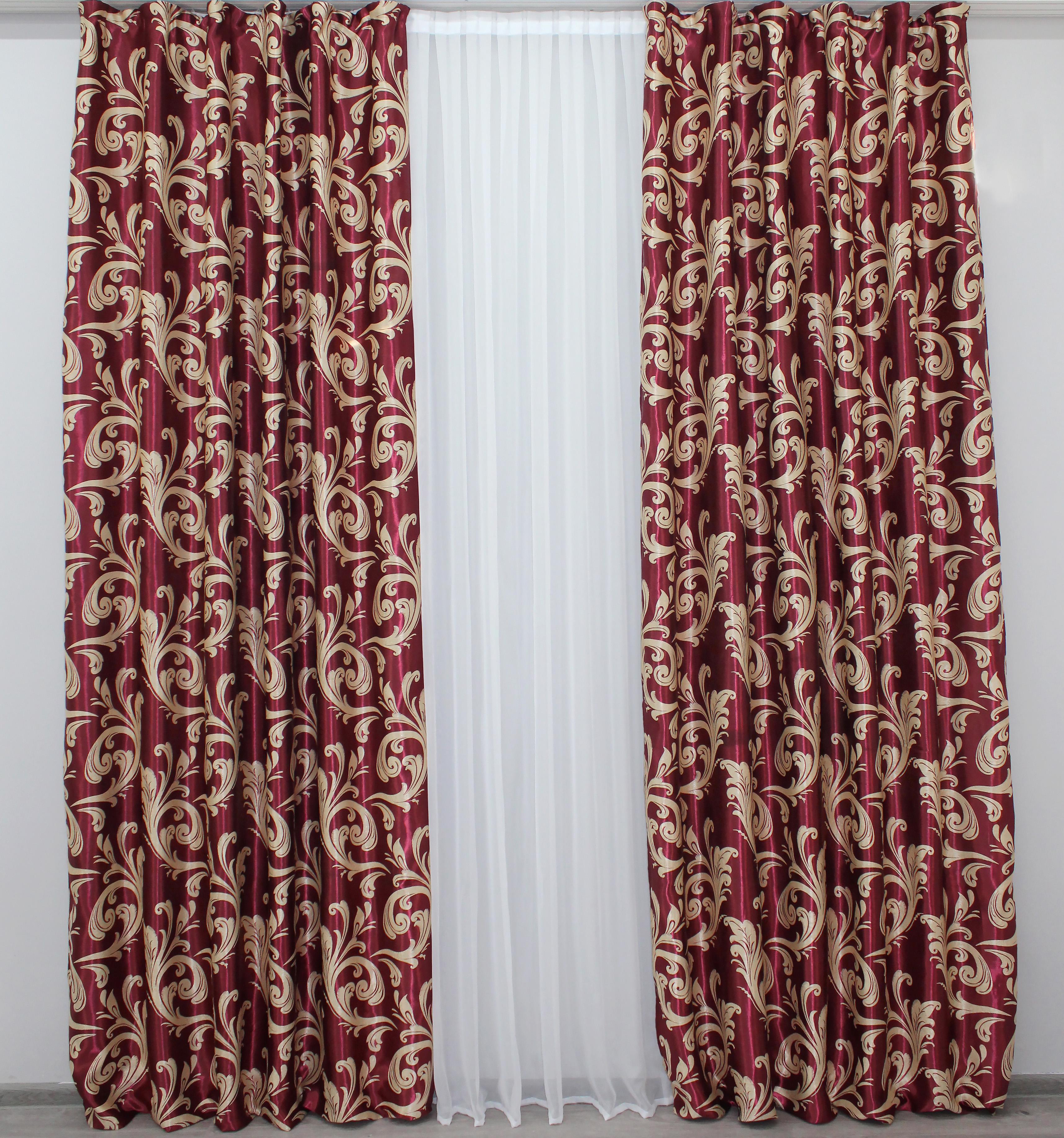 Комплект готових штор VR-Textil Блэкаут Лилия № 062ш А 100х270 см 2 шт. Бордовый/Золотистый (31-544)