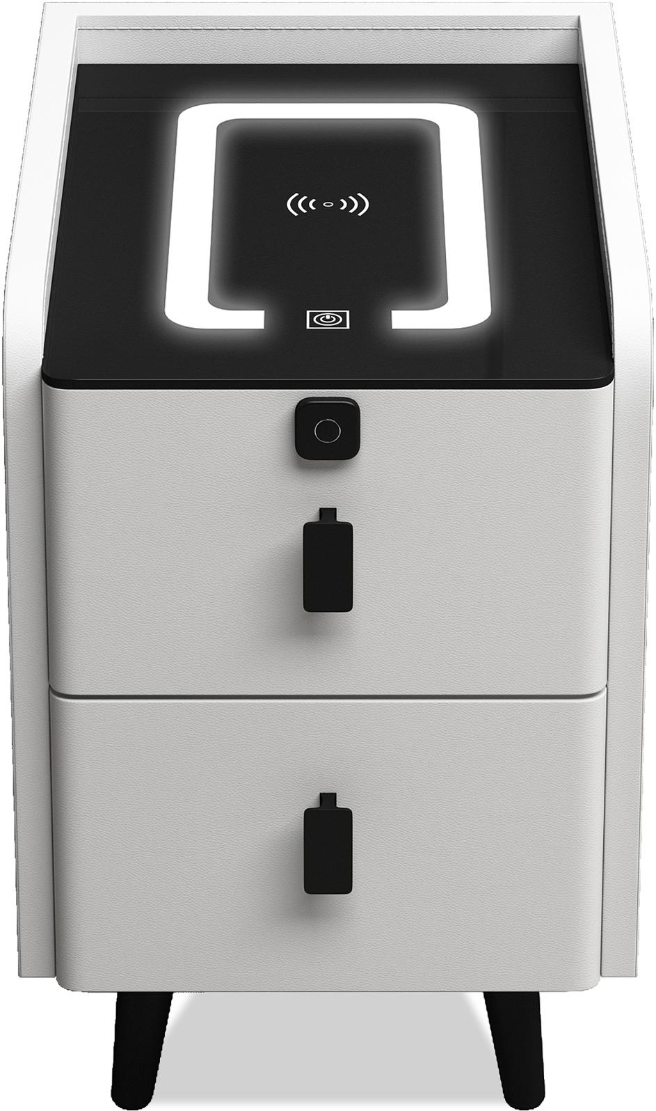 Тумбочка приліжкова Smart Volt wireless charger 2 ящика Silk white and black Led-light (15084)