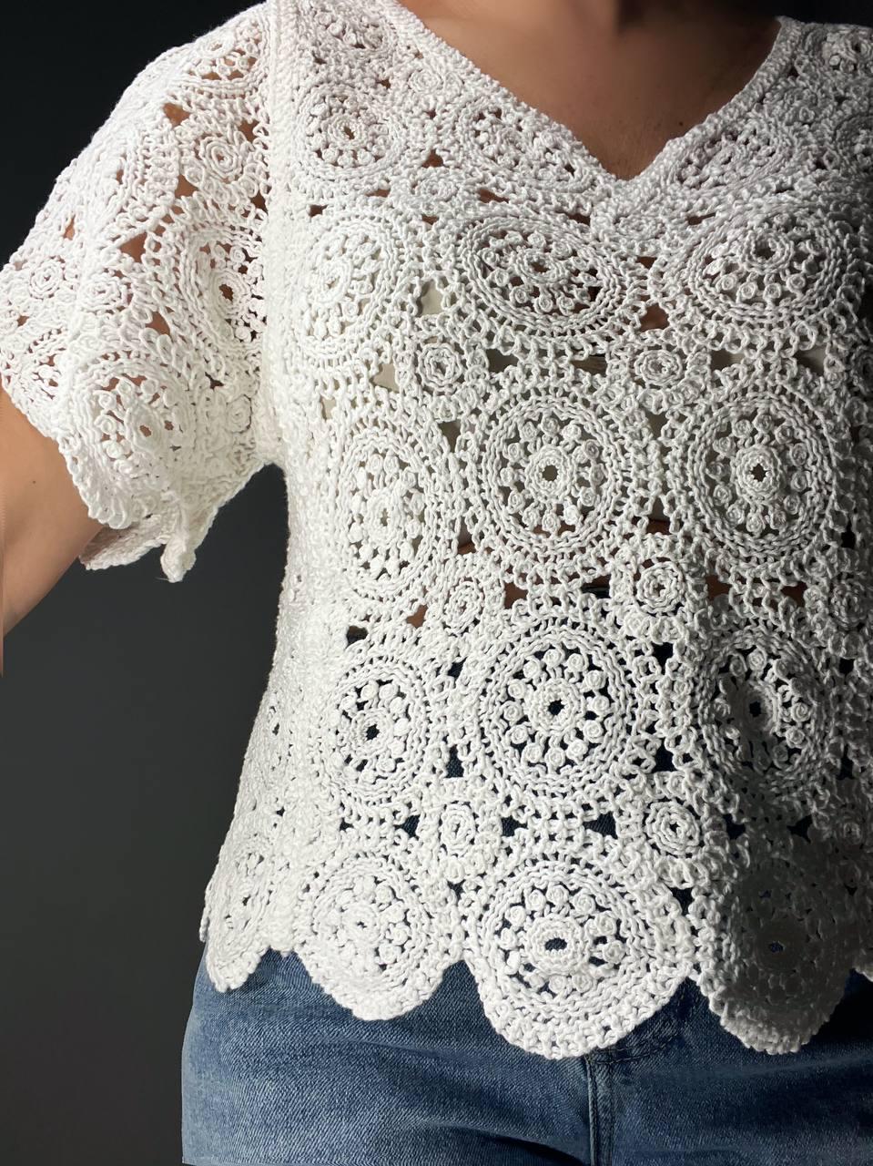 Блузка женская A-N 5303 кружевная вязаная с коротким рукавом OS Белый (26404723) - фото 2